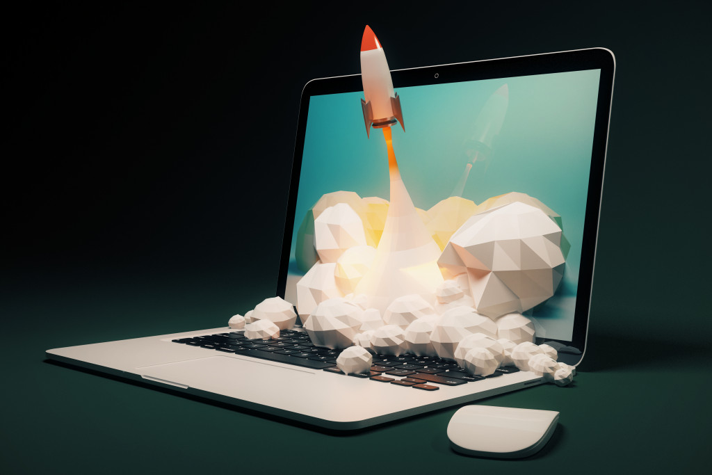 rocket taking off of laptop